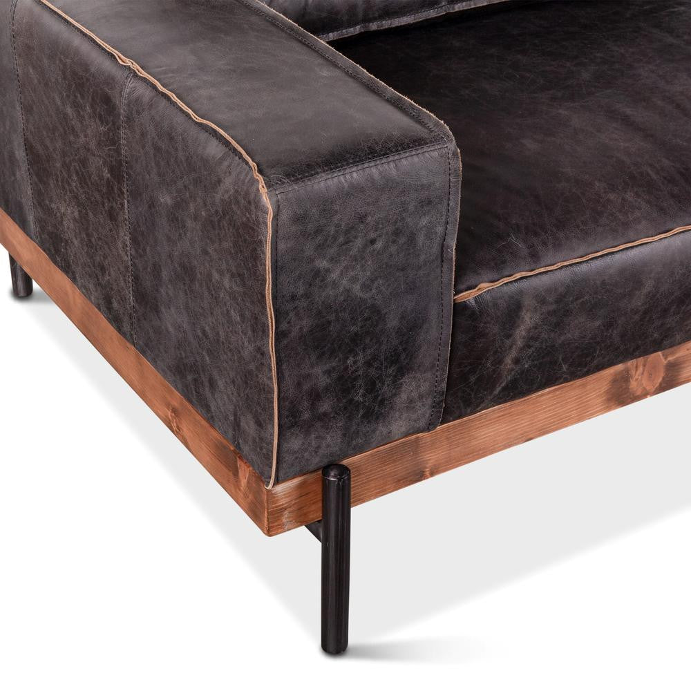 Loft Industrial Ebony Leather Sofa 95"