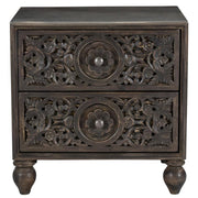 Andalusia Vintage Brown Handcarved 2 Drawer Nightstand