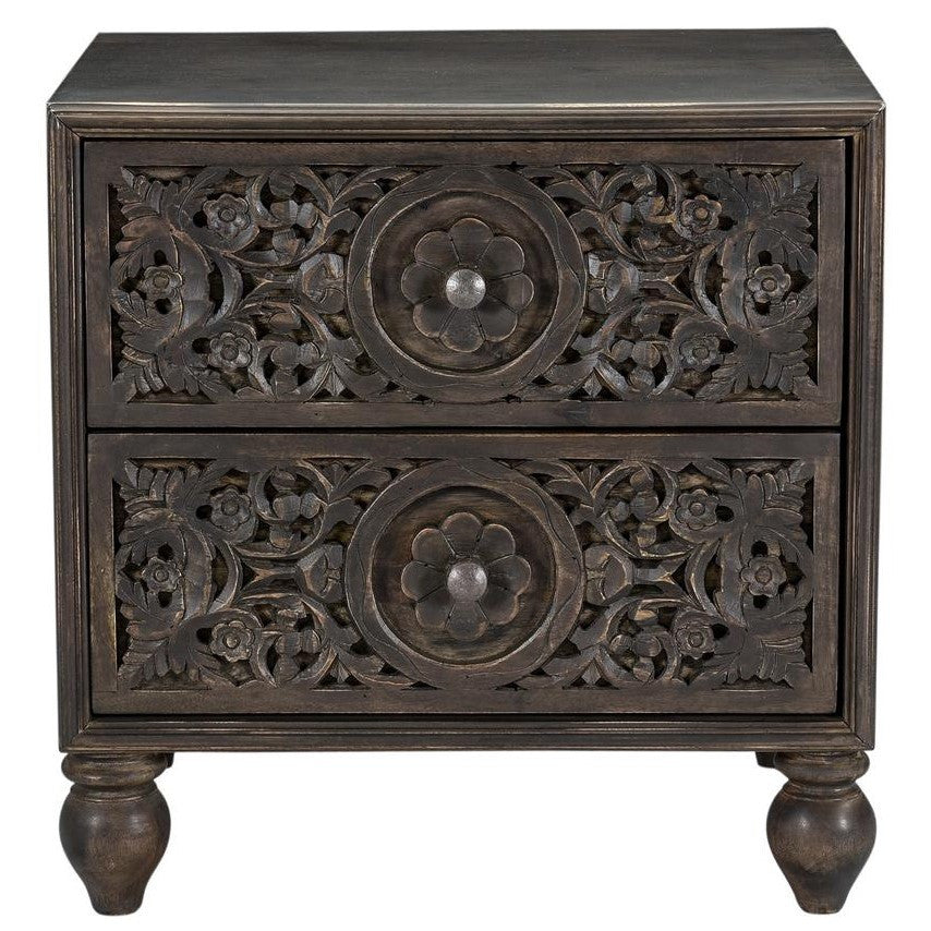 Andalusia Vintage Brown Handcarved 2 Drawer Nightstand