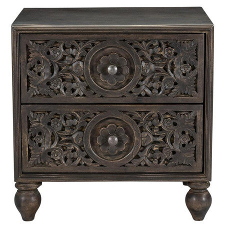 Andalusia Vintage Brown Handcarved 2 Drawer Nightstand