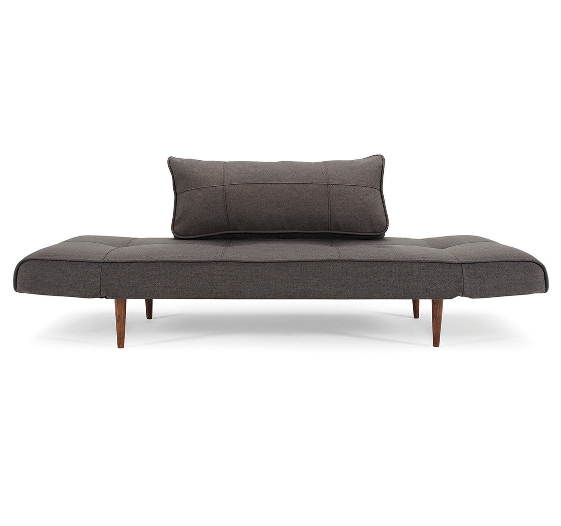 Zeal Deluxe Convertible Modern Daybed in Brown Fabric with oak wood legs