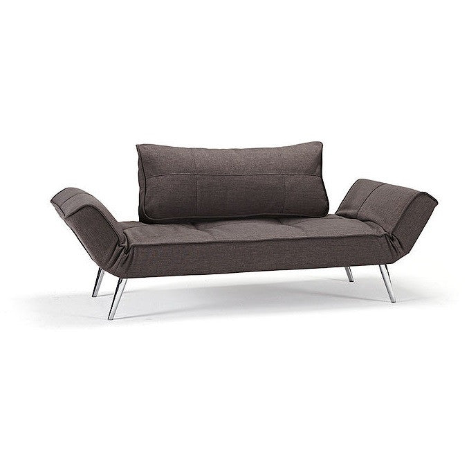 Zeal Deluxe Convertible Modern Daybed in Brown Fabric with chrome steel legs