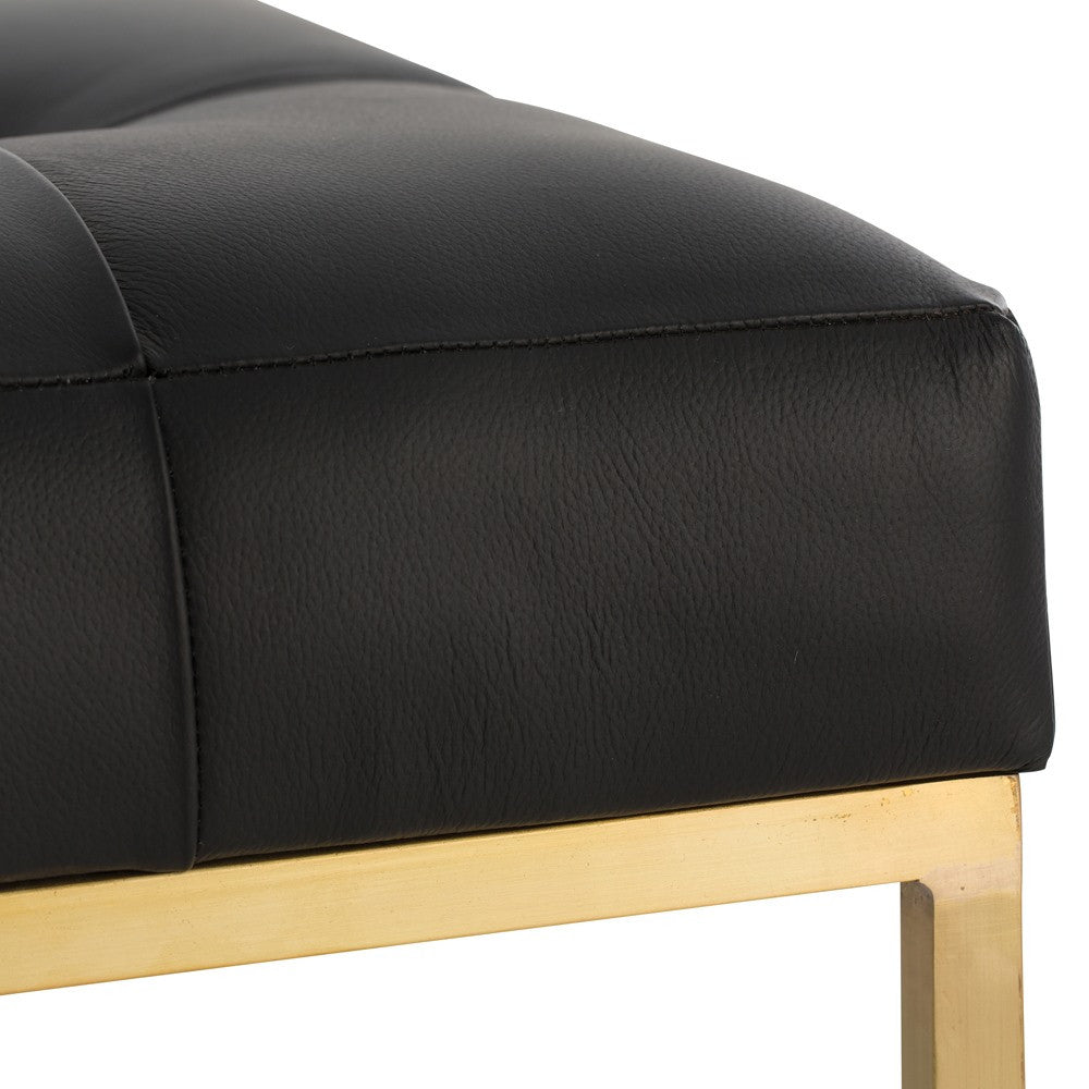 Zephyr Polished Antique Brass Black Leather Wide Bench