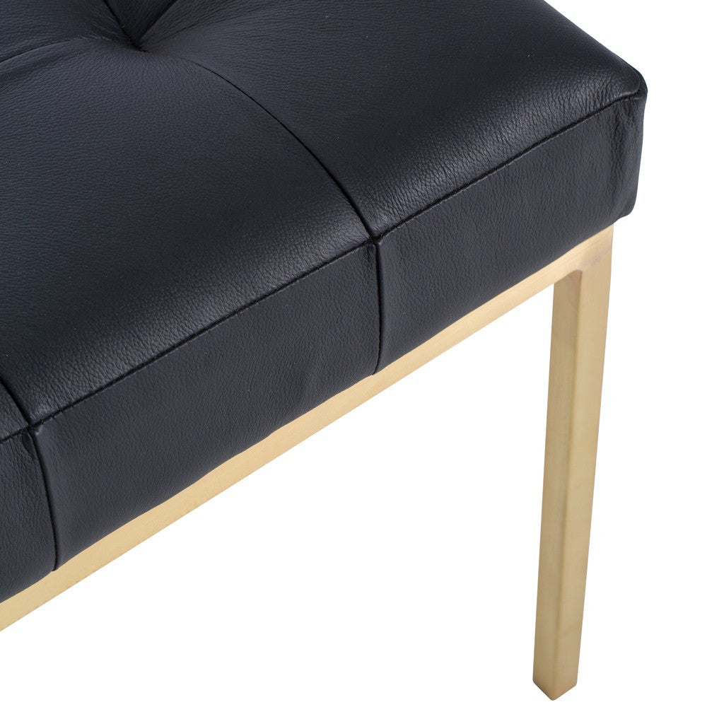 Zephyr Tufted Black Leather Polished Antique Brass Bench