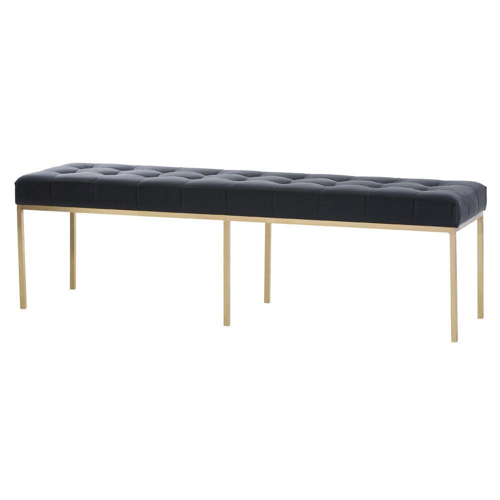 Zephyr Tufted Black Leather Bench