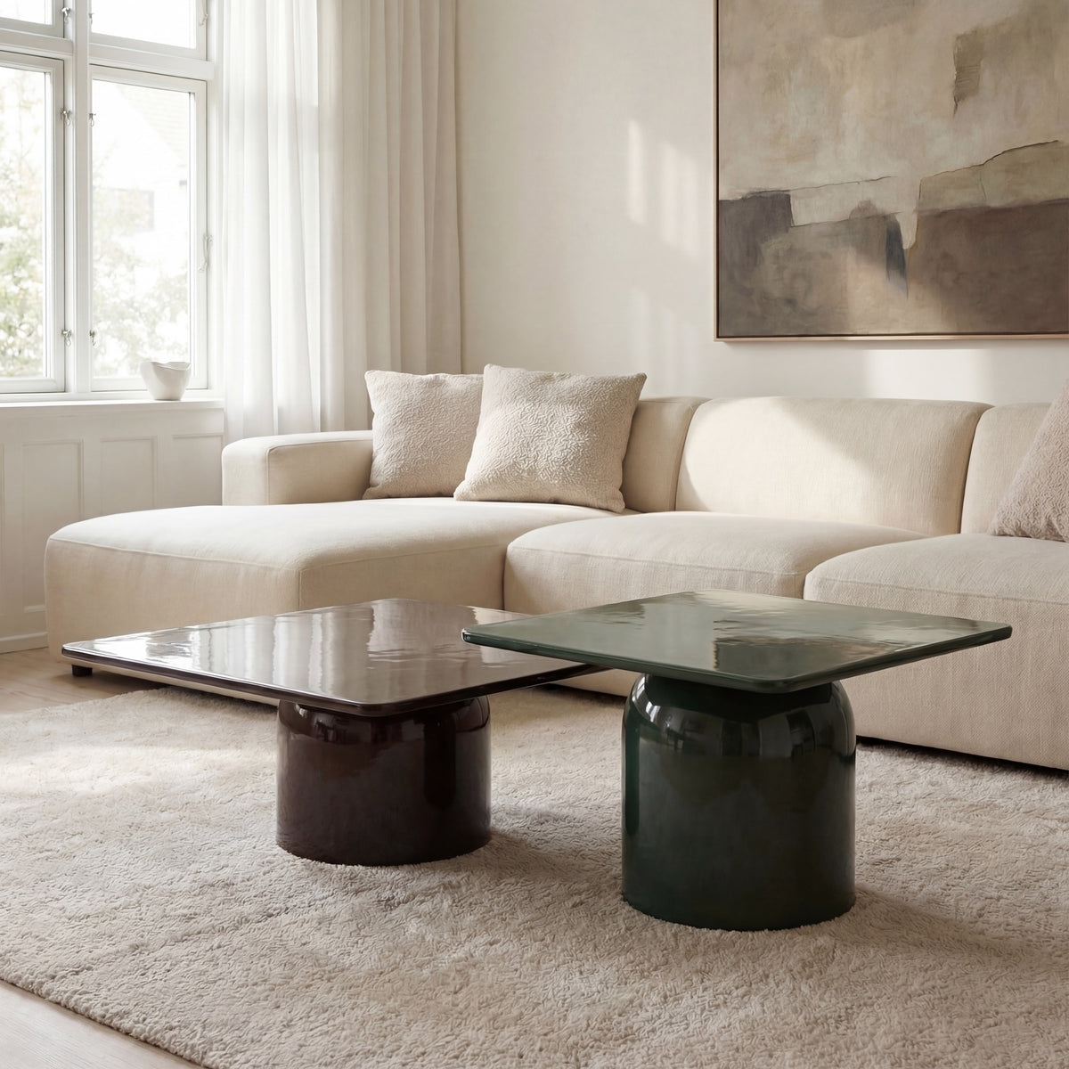 Alessia Nesting Coffee Tables, Tall Obsidian Green / Short Deep Umber Brown by Urbia - detail 2