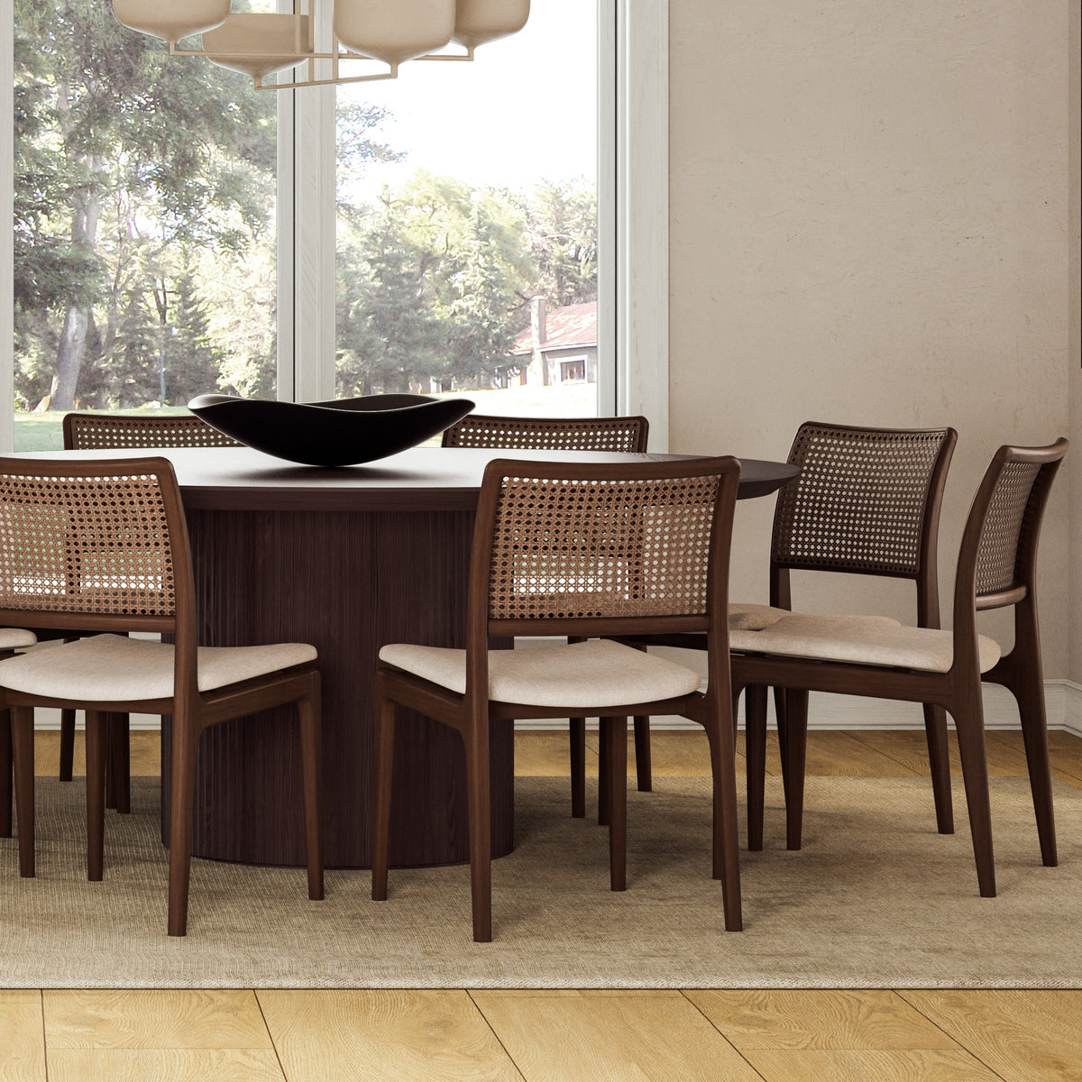 Modern Brazilian Charlotte Cane Side Chair Medley Ivory Seat Nogal Frame - Nogal Cane Webbing by Urbia - detail 9