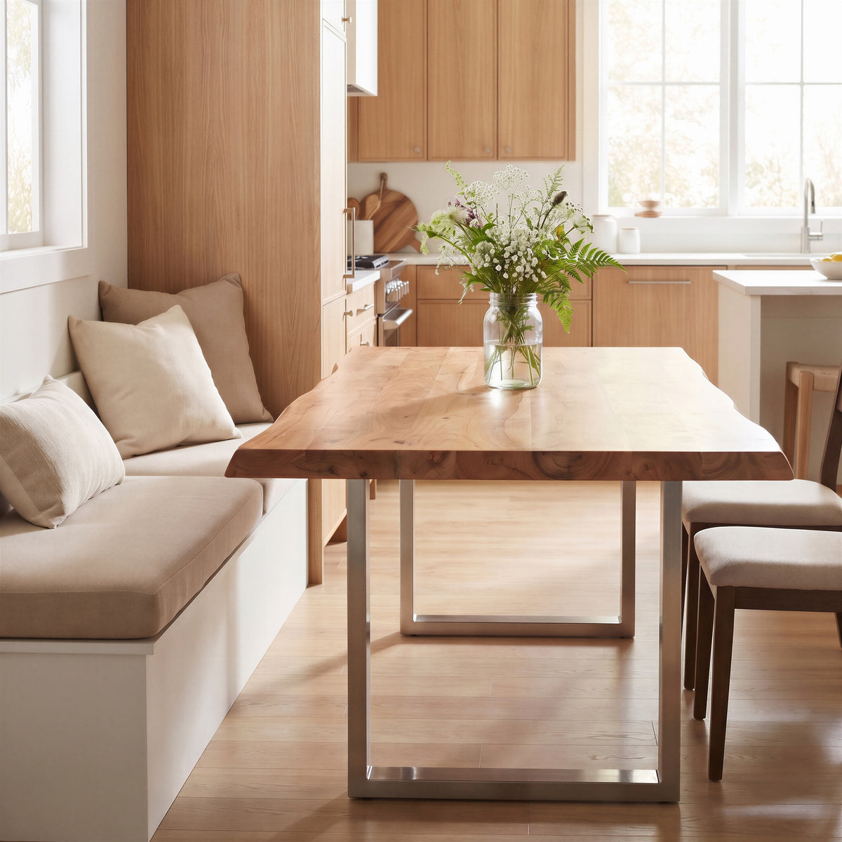 Brooks Dining Table U Base 40" x 79" Teak Top - Pewter Base by Urbia - detail 5