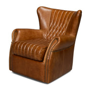 Bugatti Leather Swivel Chair, Cuba Brown by Sarreid Ltd