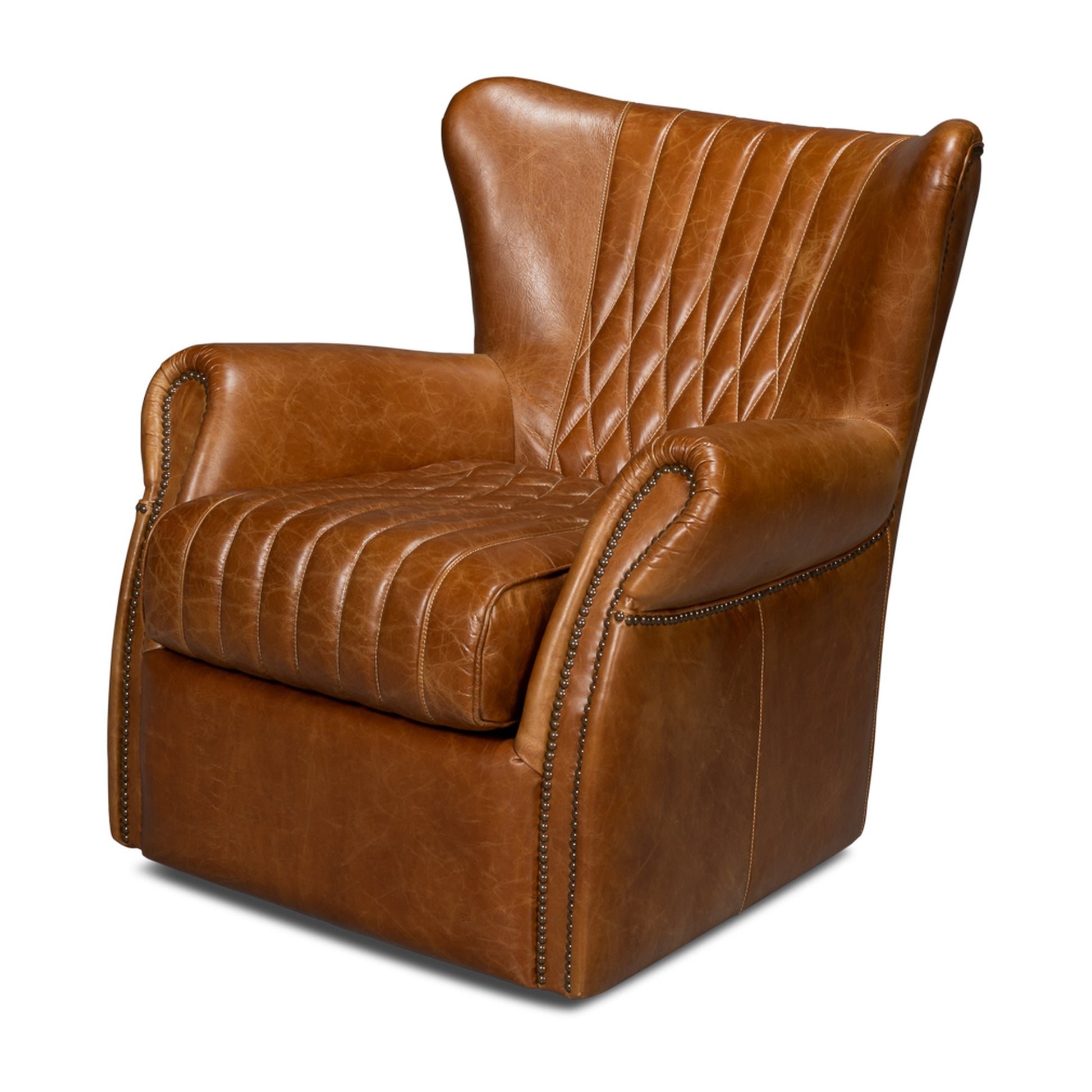 Bugatti Leather Swivel Chair, Cuba Brown by Sarreid Ltd