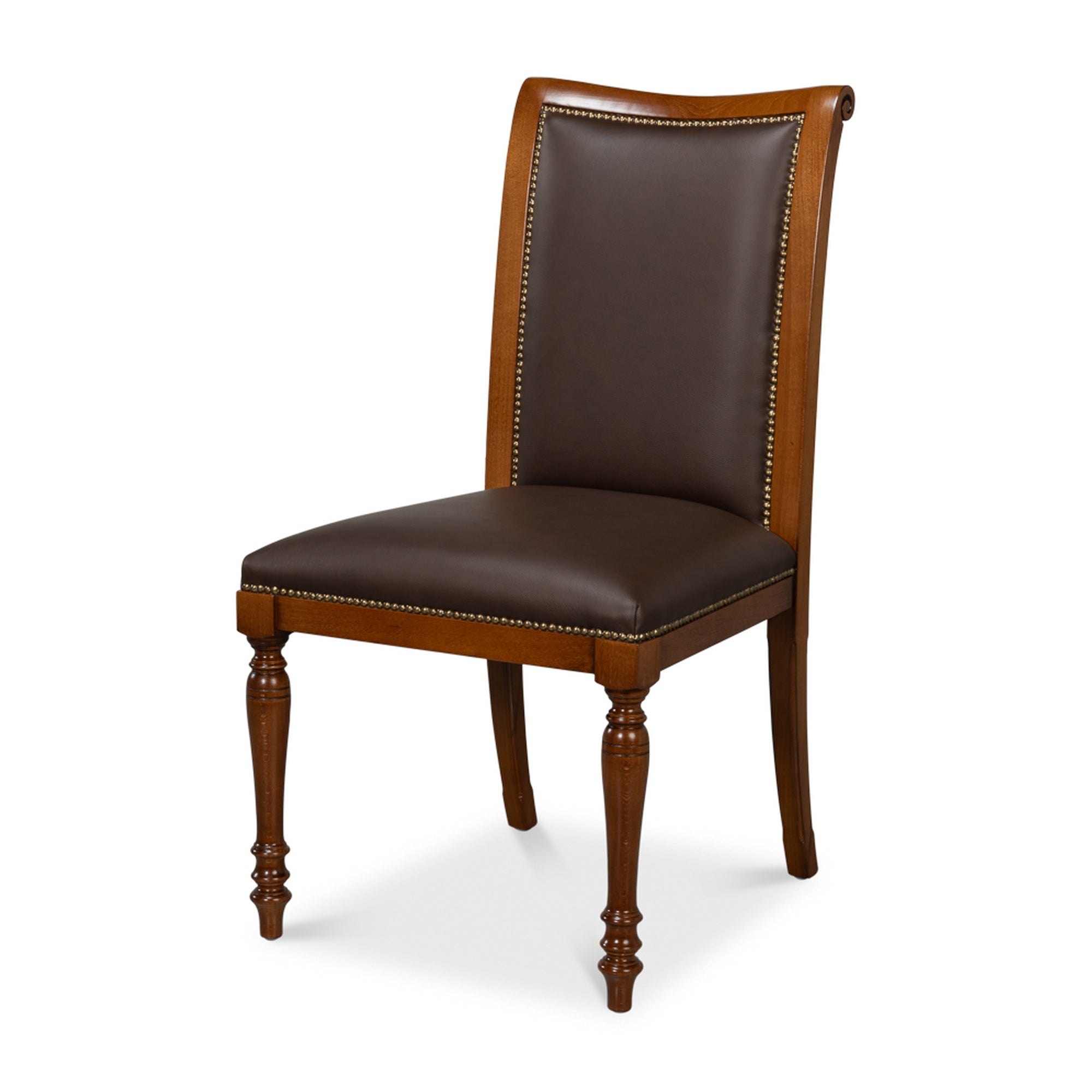Camile Leather Side Chair, Brown by Sarreid Ltd
