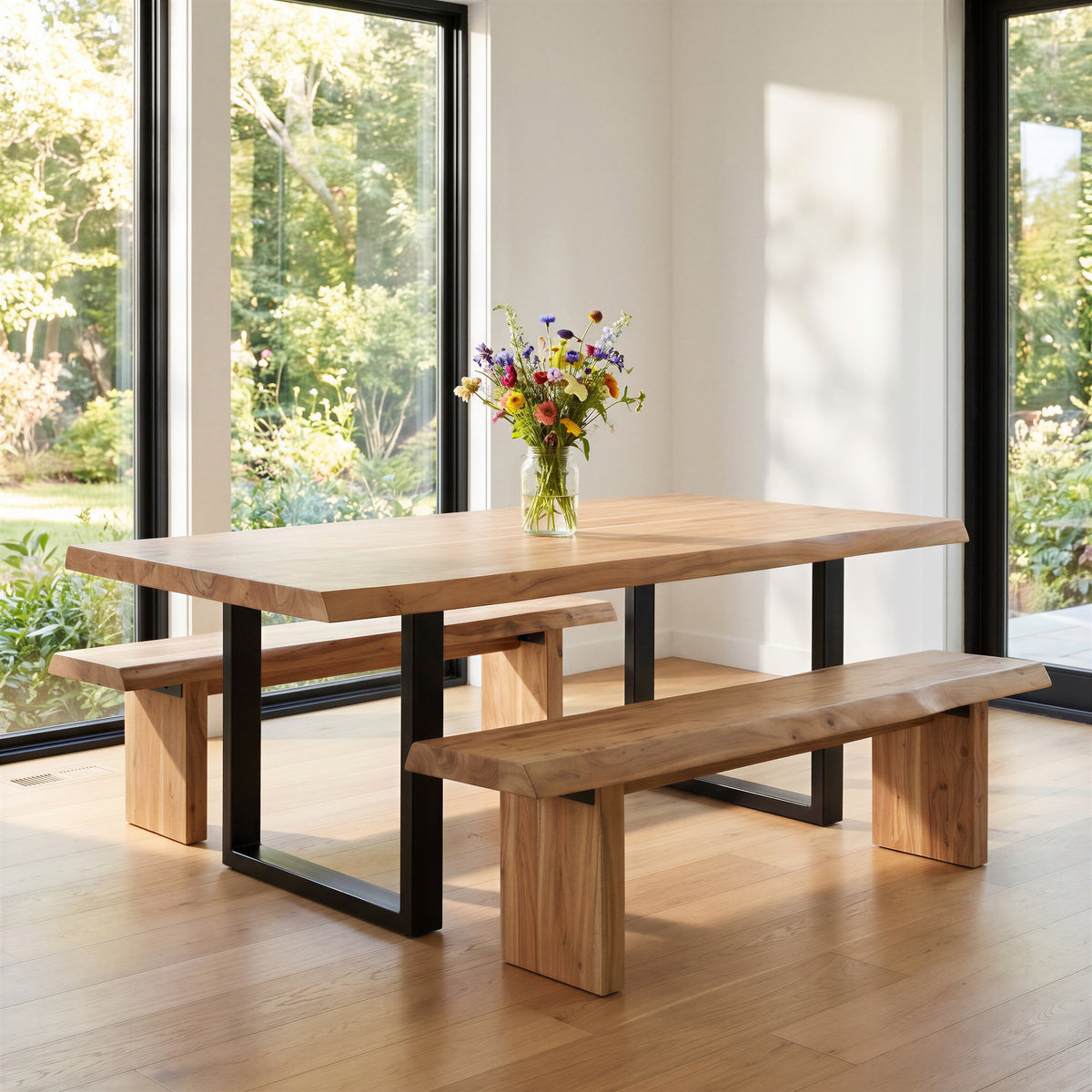 Brooks Dining Table U Base 40" x 79" Teak Top - Black Base by Urbia - detail 5