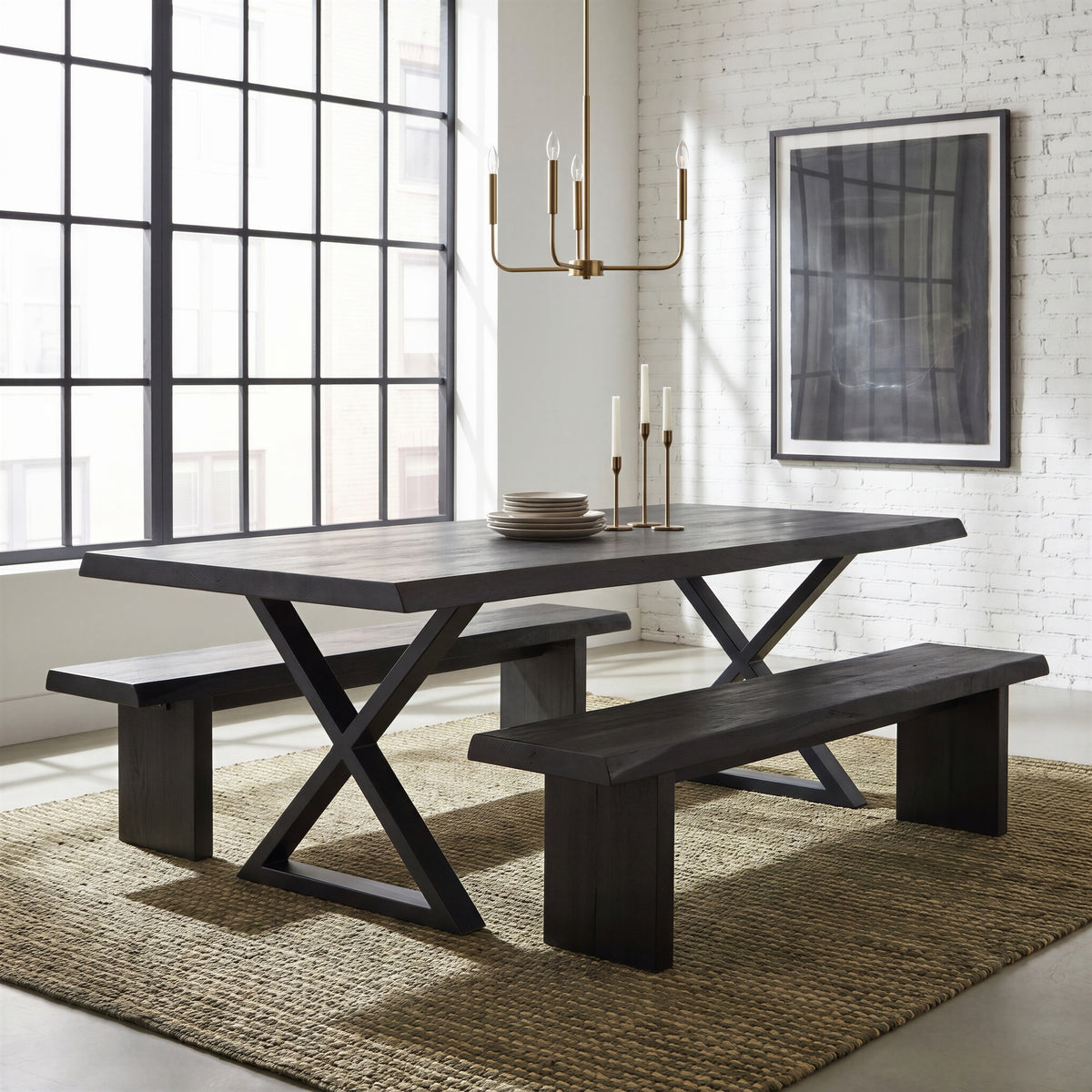 Brooks Dining Table X Base 40" x 92" Ebonized Top - Black Base by Urbia - detail 7