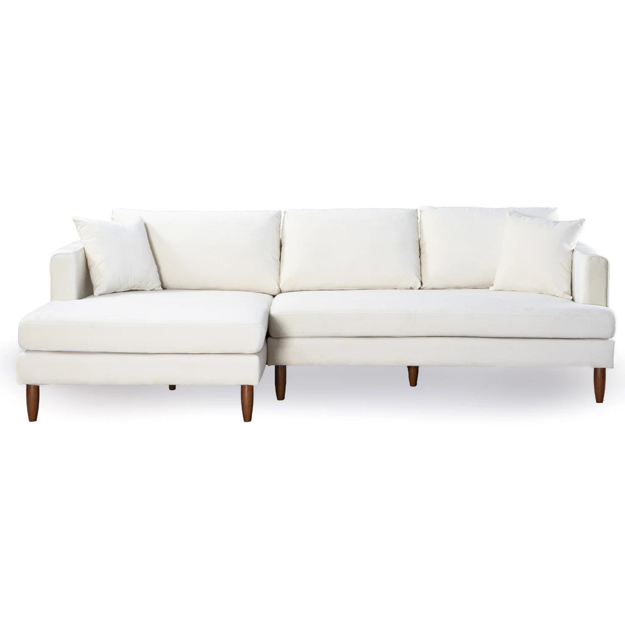 Blake L-Shaped Cream Velvet Sectional Sofa Left Facing