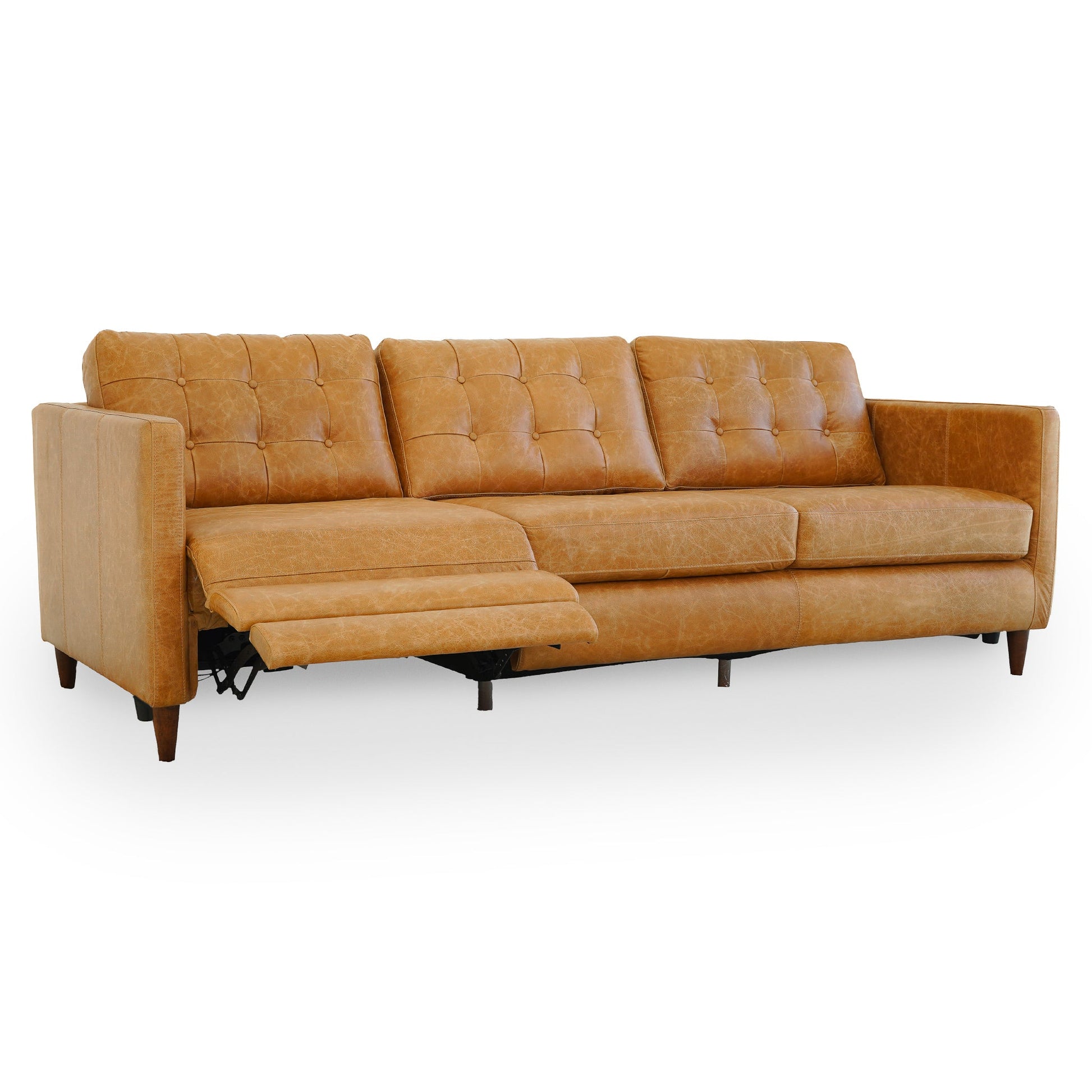 Christopher Tan Leather Electric Inclining Sofa | Right Facing Power Recliner Couch