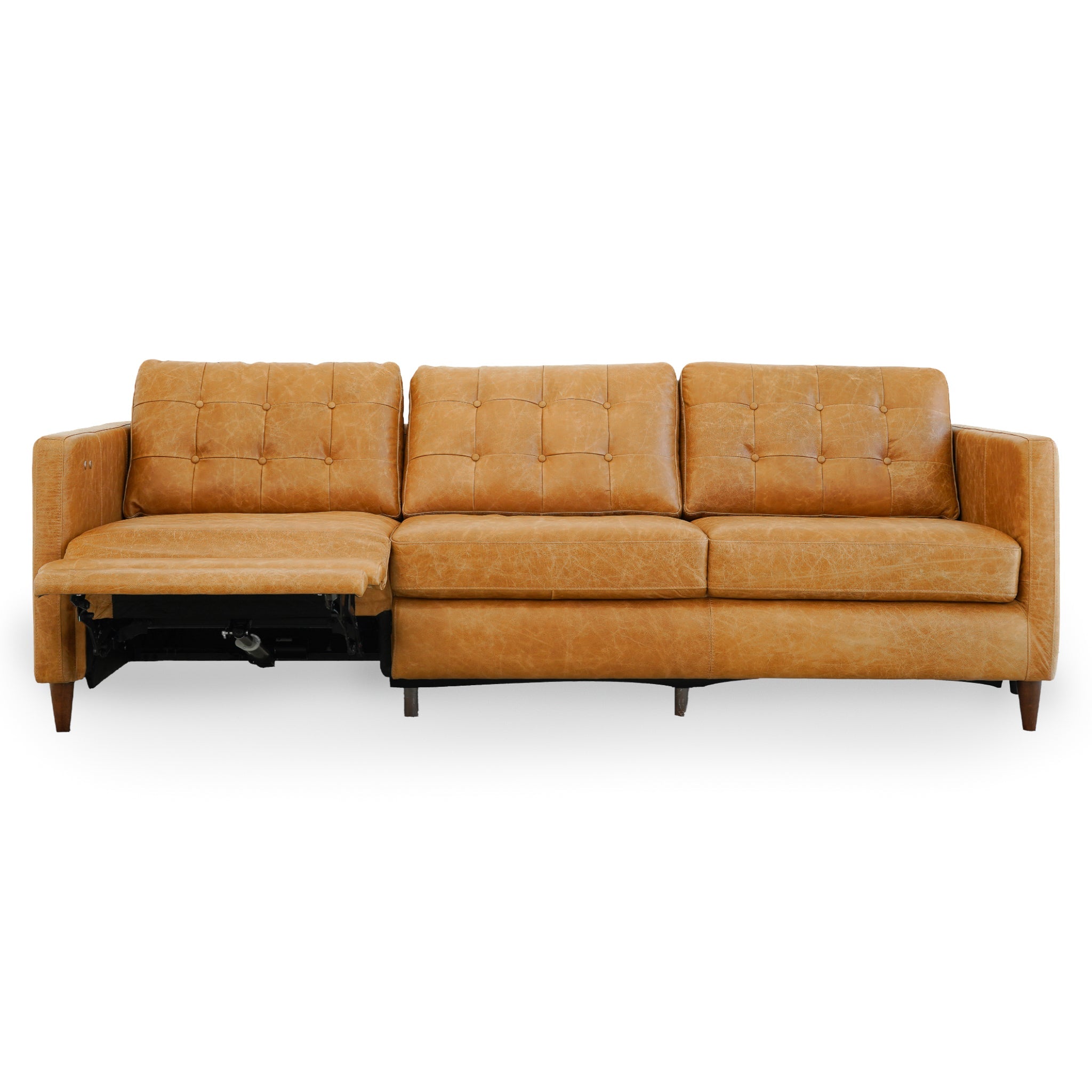Christopher Tan Leather Electric Inclining Sofa | Right Facing Power Recliner Couch
