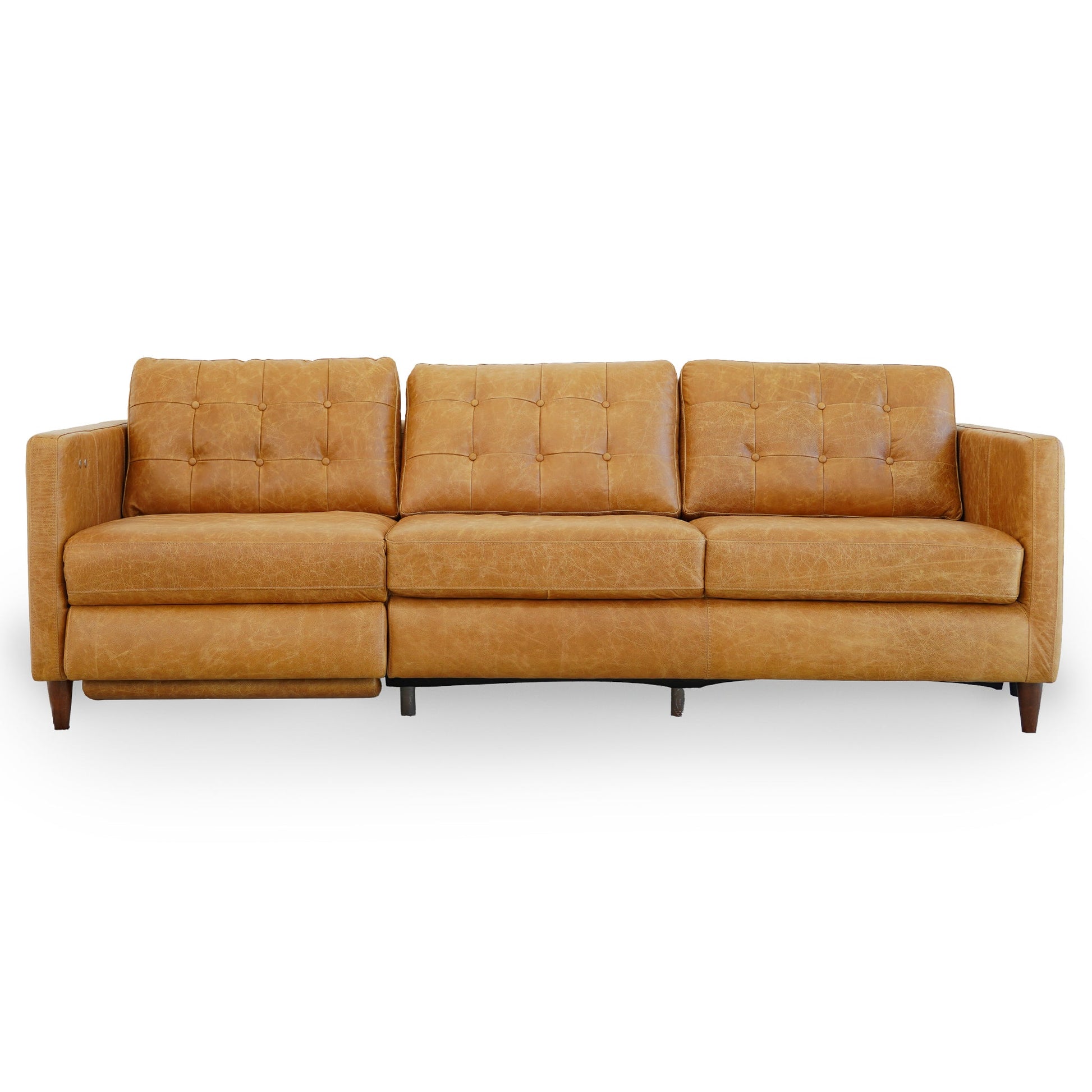 Christopher Tan Leather Electric Inclining Sofa | Right Facing Power Recliner Couch