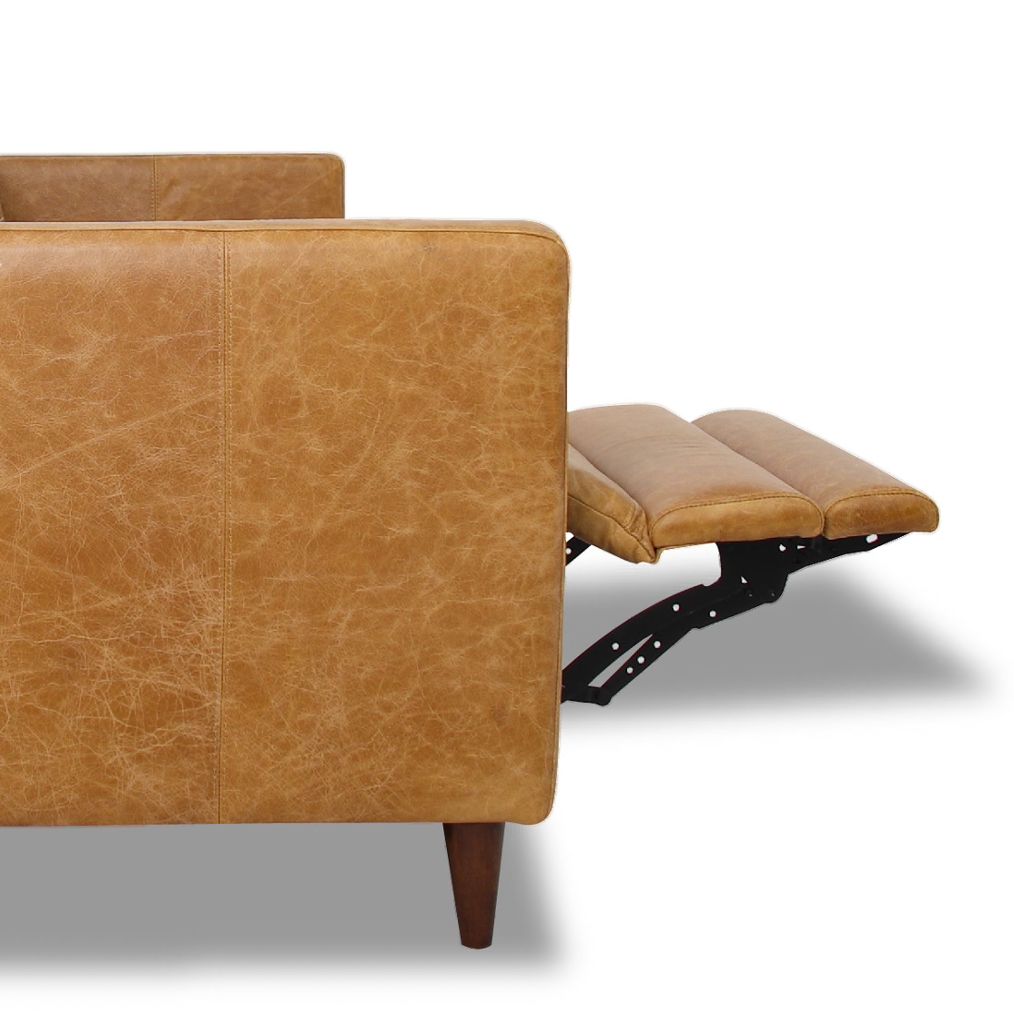 Christopher Tan Leather Electric Inclining Sofa | Right Facing Power Recliner Couch