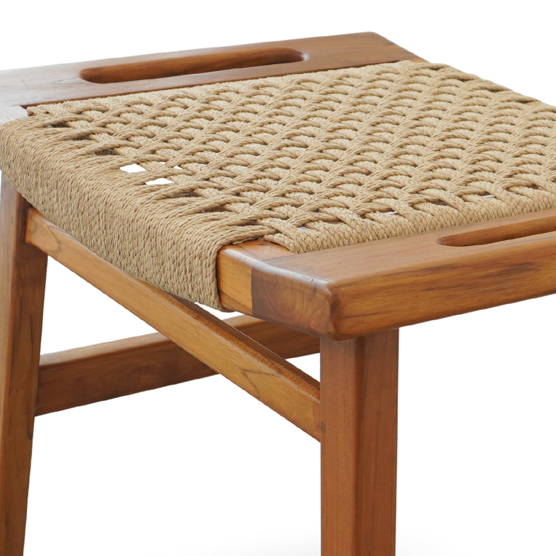 Grit Rustic Solid Wood Loom Stool | Mid-Century Modern Woven Accent Seating