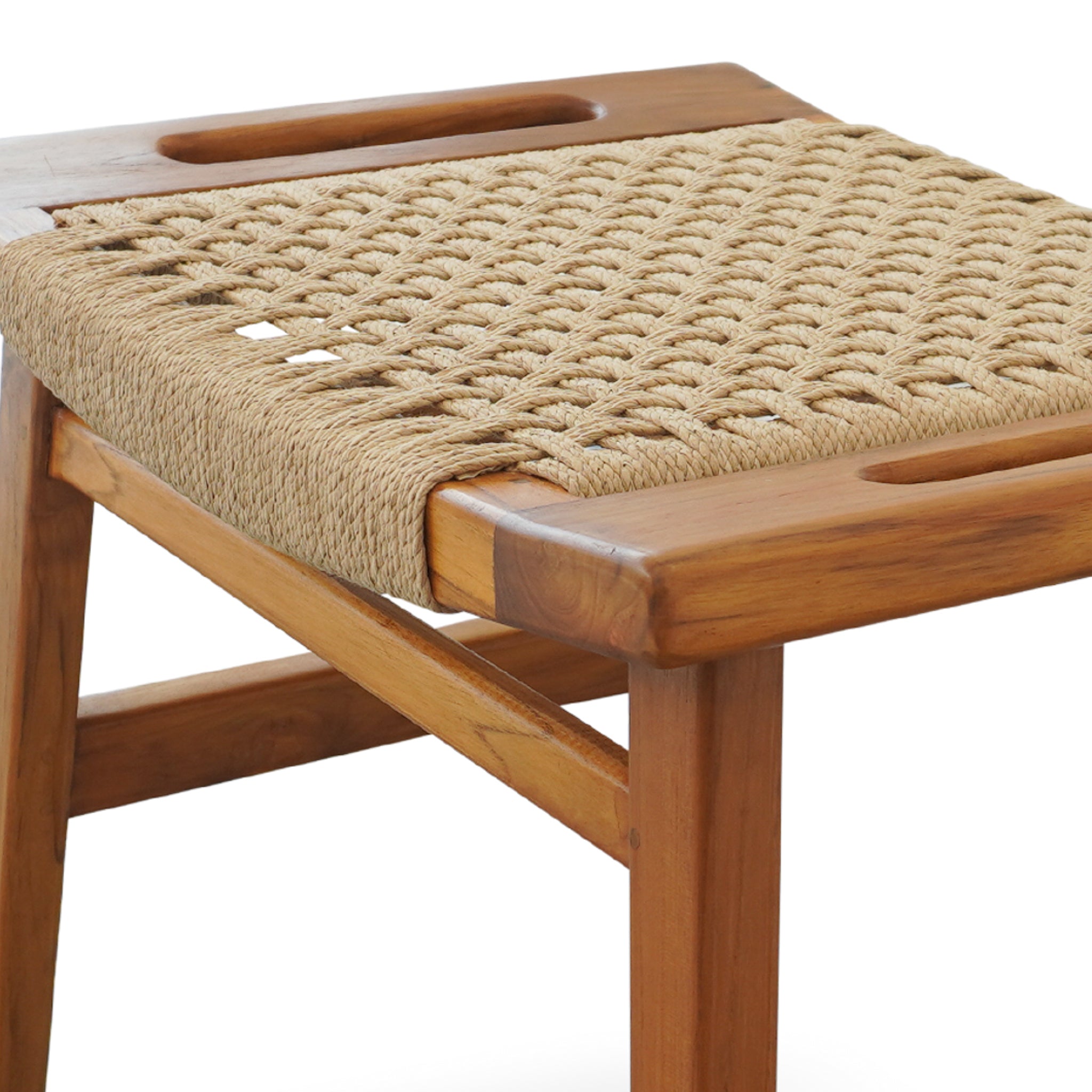 Grit Rustic Solid Wood Loom Stool | Mid-Century Modern Woven Accent Seating