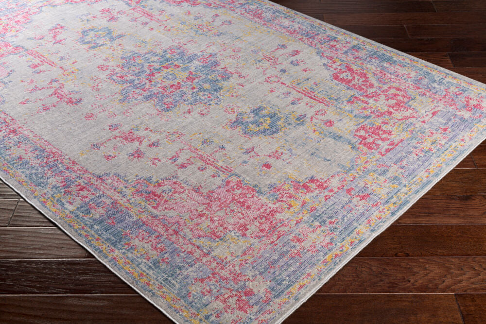 Antioch Burgundy/Yellow Machine Woven Rug - corner