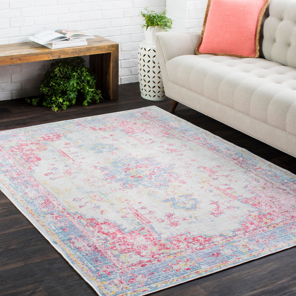 Antioch Burgundy/Yellow Machine Woven Rug - roomscene