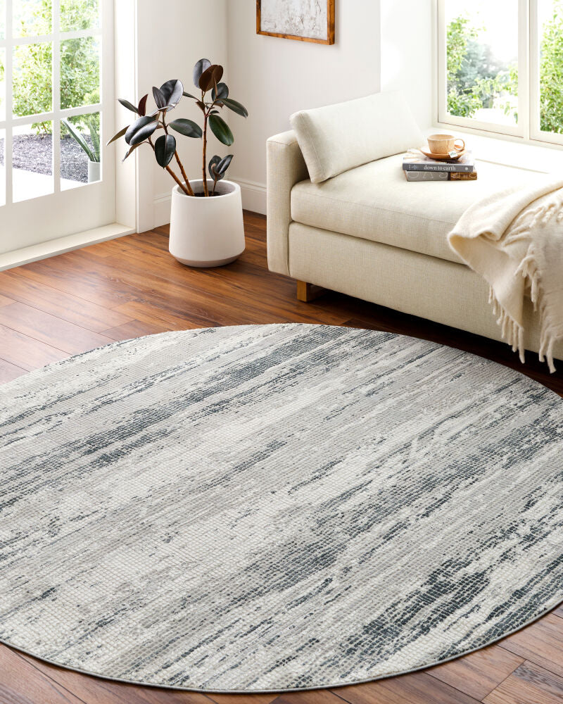 Aisha Charcoal/Off-White Machine Woven Rug - roomscene