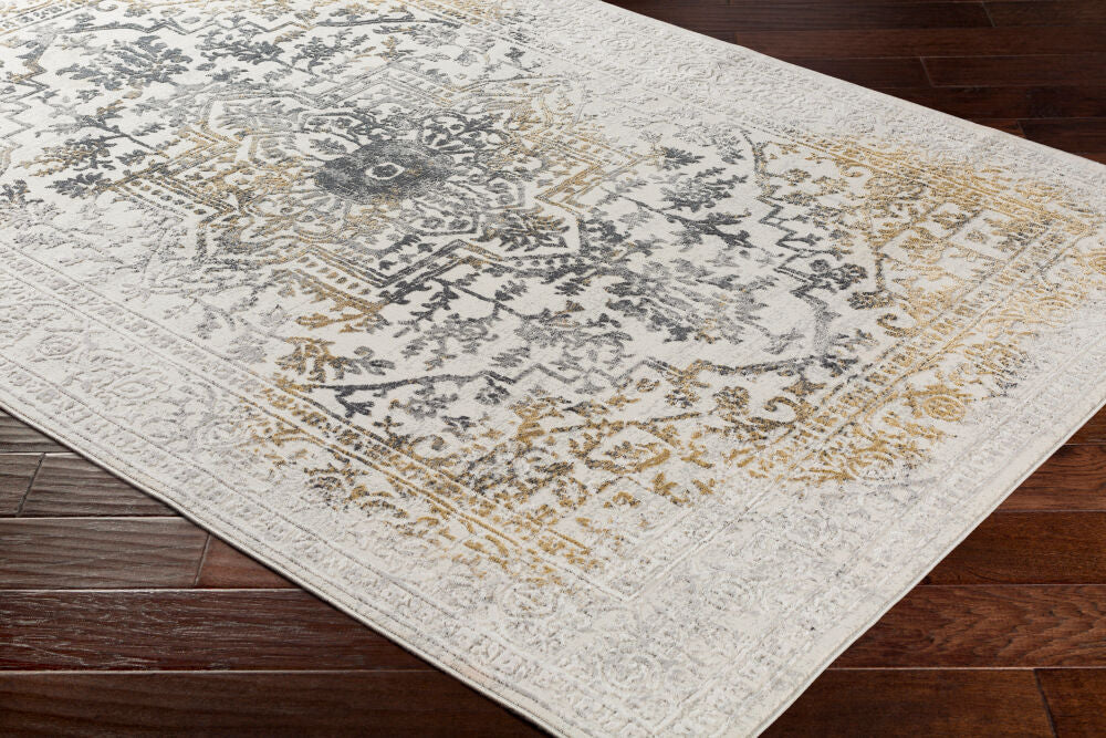 Aisha Charcoal/Mustard Machine Woven Rug AIS-2308 - corner