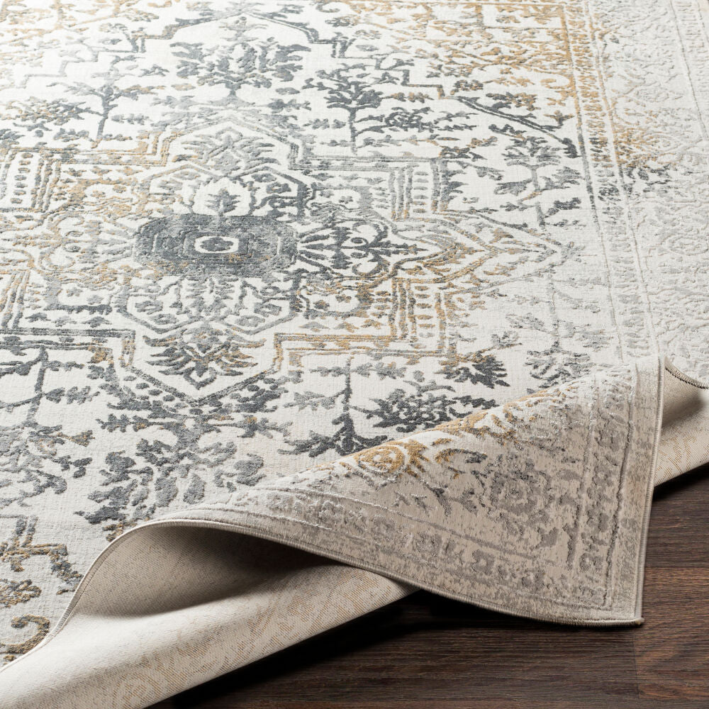 Aisha Charcoal/Mustard Machine Woven Rug AIS-2308 - fold