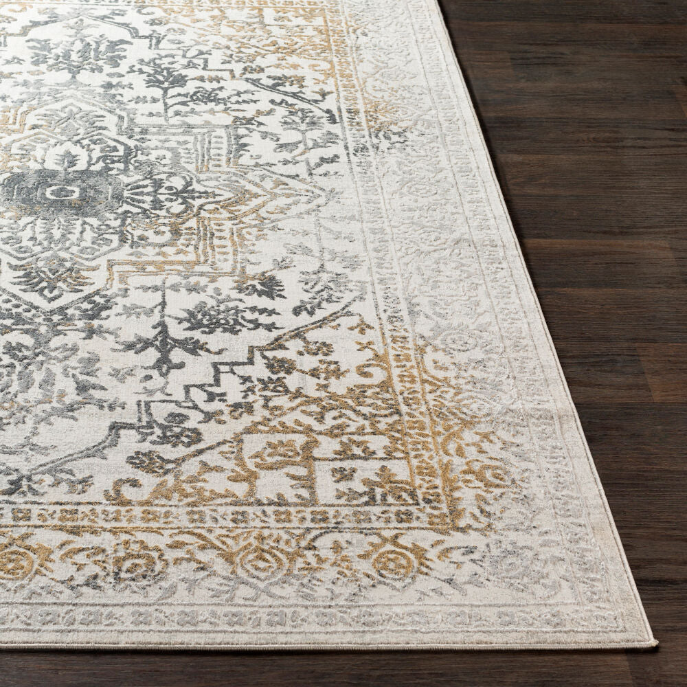 Aisha Charcoal/Mustard Machine Woven Rug AIS-2308 - front