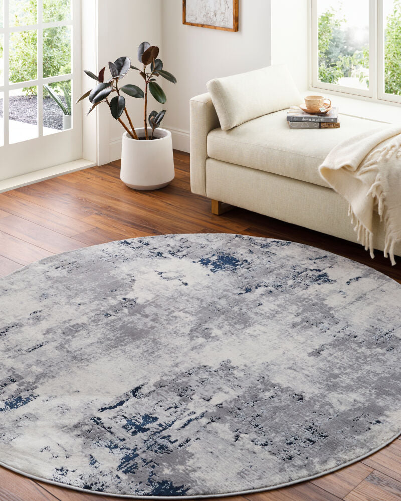 Aisha Blue/Off-White Machine Woven Rug - roomscene