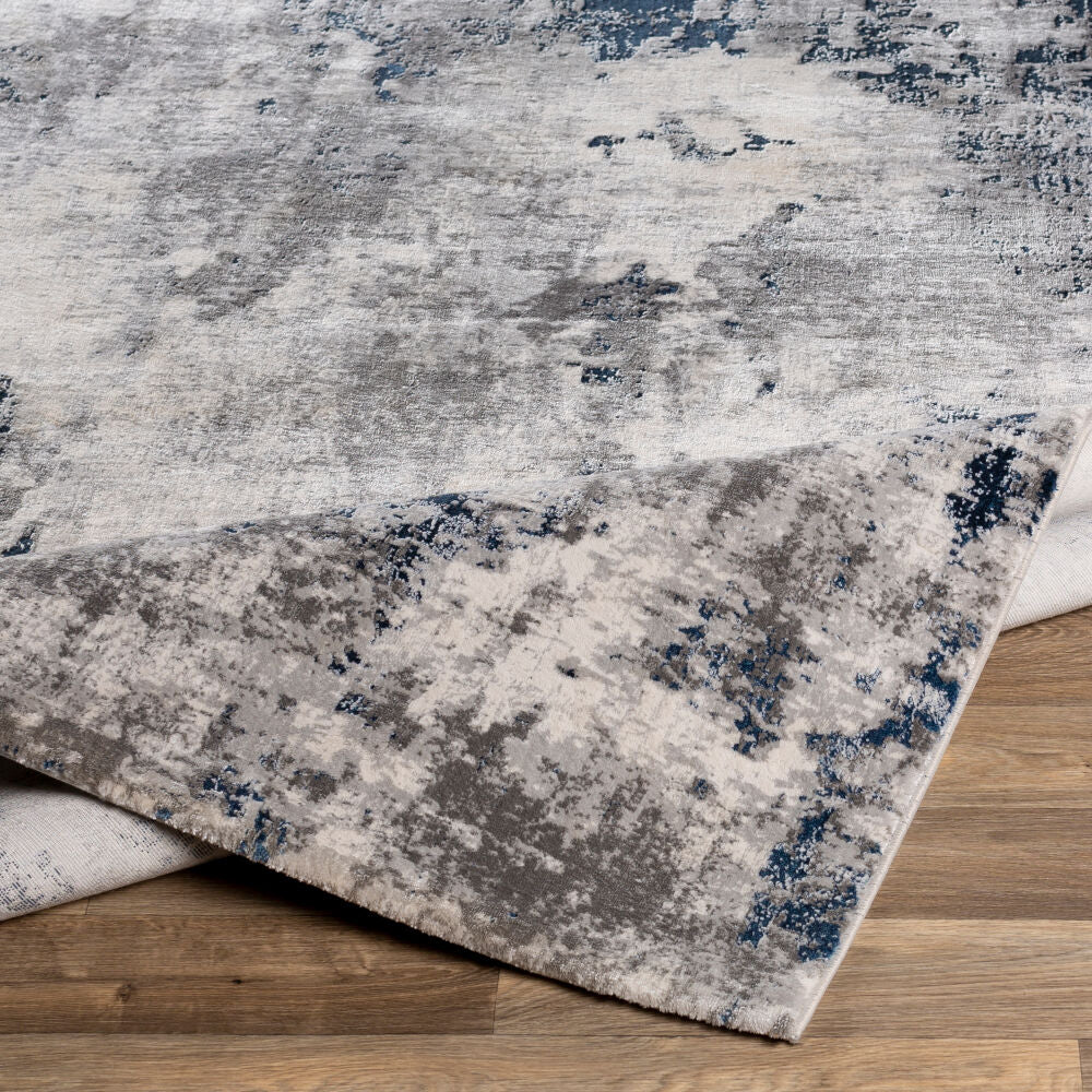 Aisha Blue/Off-White Machine Woven Rug - fold