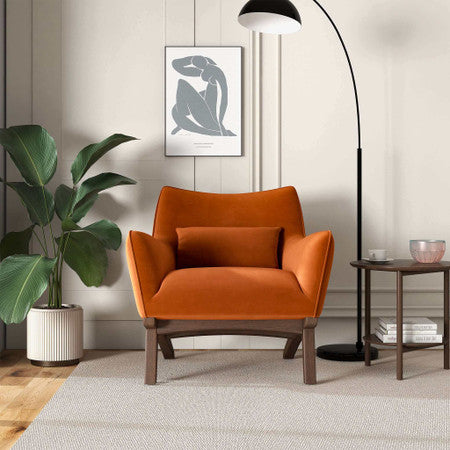 Brayden Mid Century Modern Burnt Orange Velvet Armchair - 30"