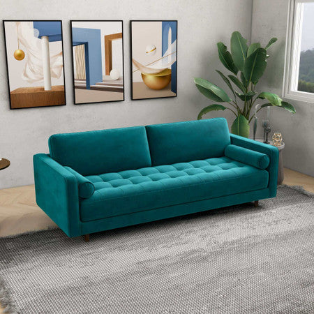 Anthony  Teal Velvet Sofa - 88"