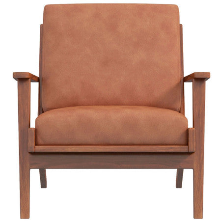 Connor Solid Wood Genuine Leather Lounge Chair - Tan - 30.2"