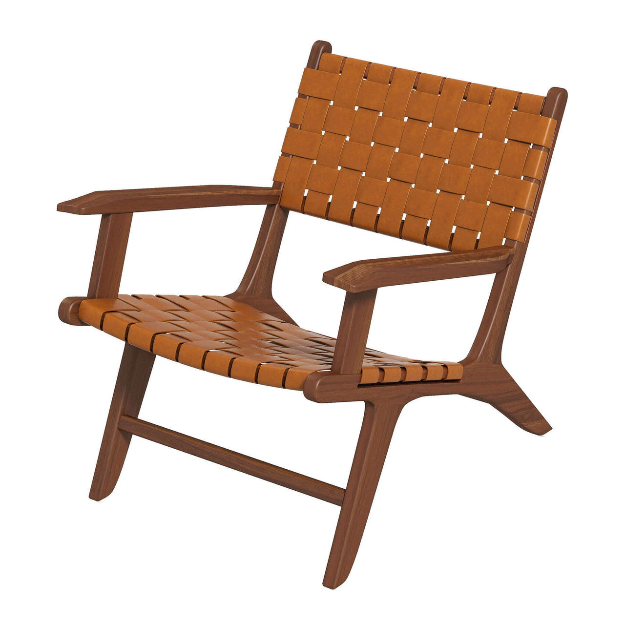 Melody Black Strap Leather Teak Wood Lounge Chair - Tan