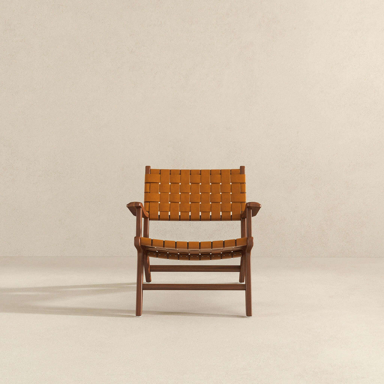 Melody Black Strap Leather Teak Wood Lounge Chair - Tan