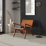 Melody Black Strap Leather Teak Wood Lounge Chair - Tan