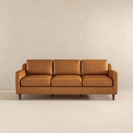 Cooper Mid Century Modern Tan Leather Sofa - 81"
