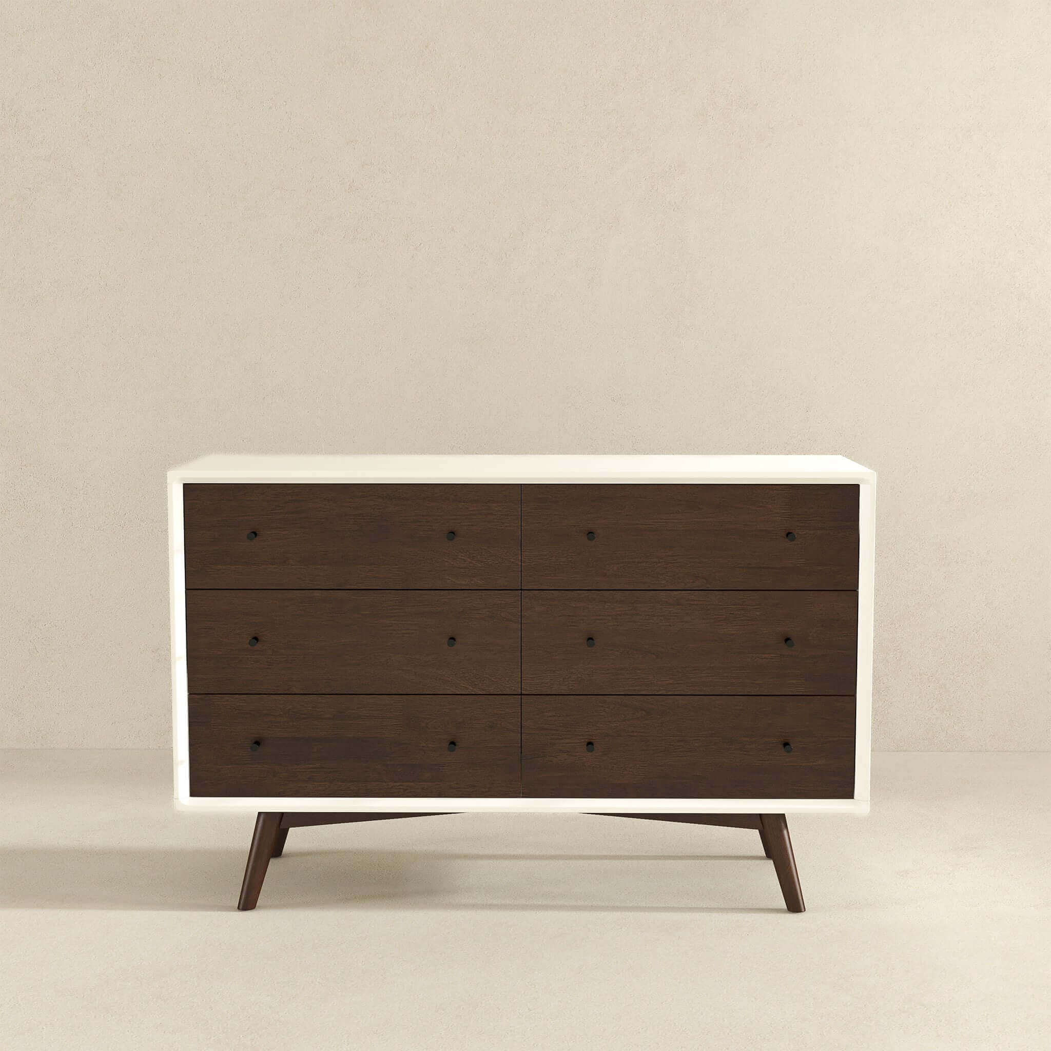 Caroline Mid-Century Modern White Dresser 6 Drawer