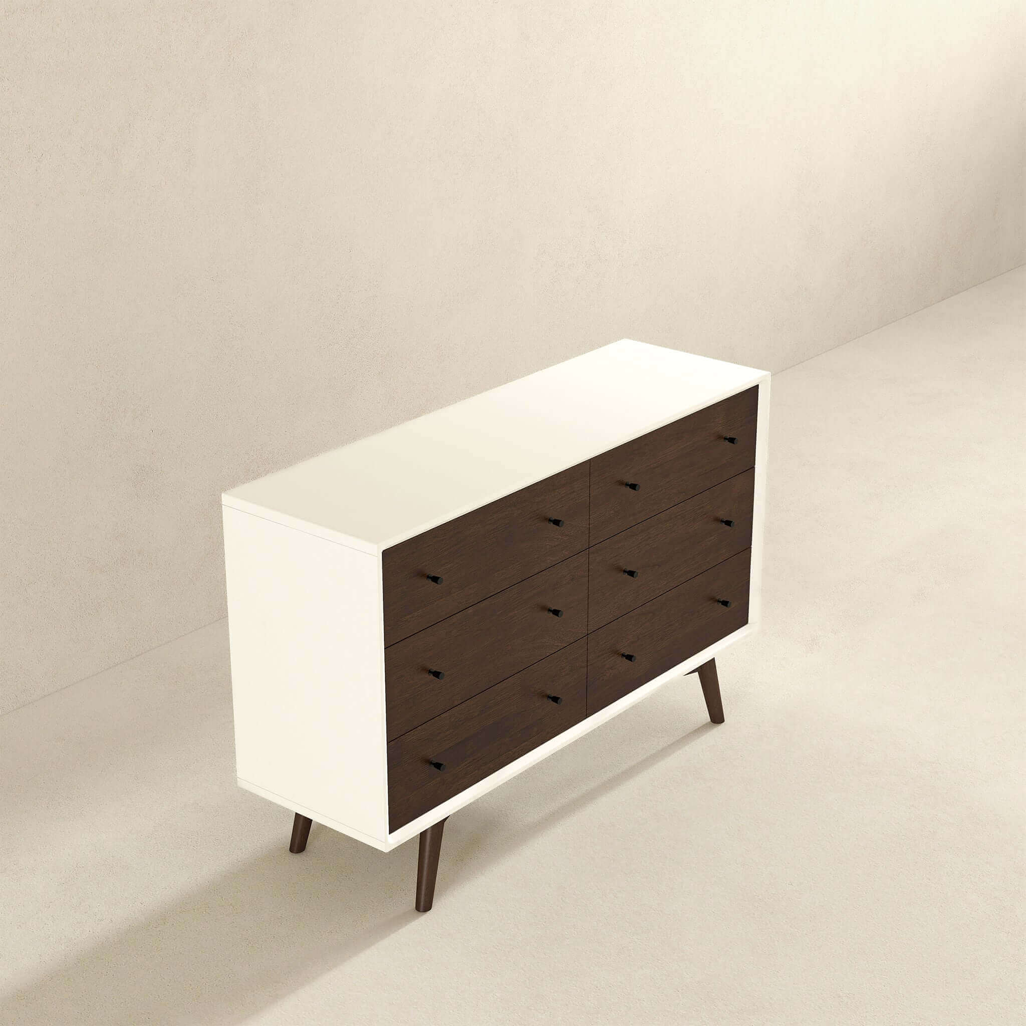 Caroline Mid-Century Modern White Dresser 6 Drawer