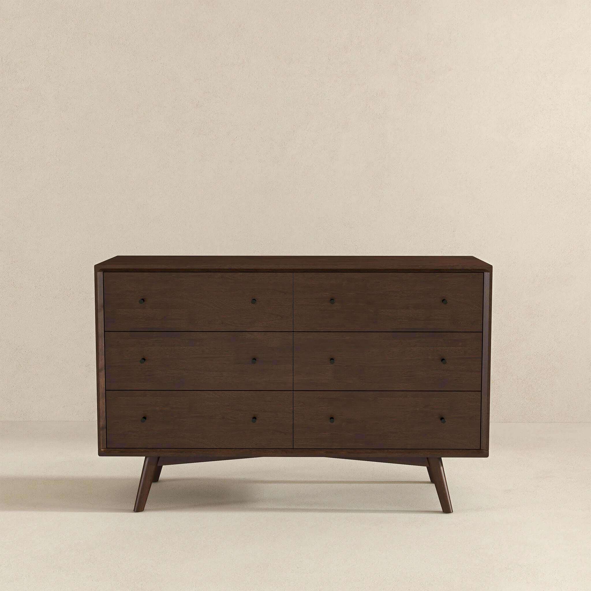 Caroline Mid Century Modern Walnut Dresser 6 Drawer