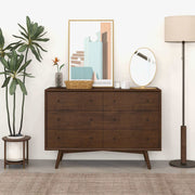 Caroline Mid Century Modern Walnut Dresser 6 Drawer