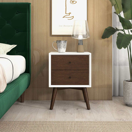 Caroline Mid Century Modern Style White Night Stand 2-Drawer - 17.7"