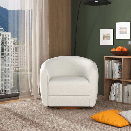 Elise Mid Century Modern Beige Boucle Swivel Chair - 34.2"
