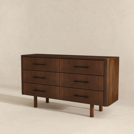 Logan Mid Century Modern Walnut Dresser With 6 Drawers - 55"