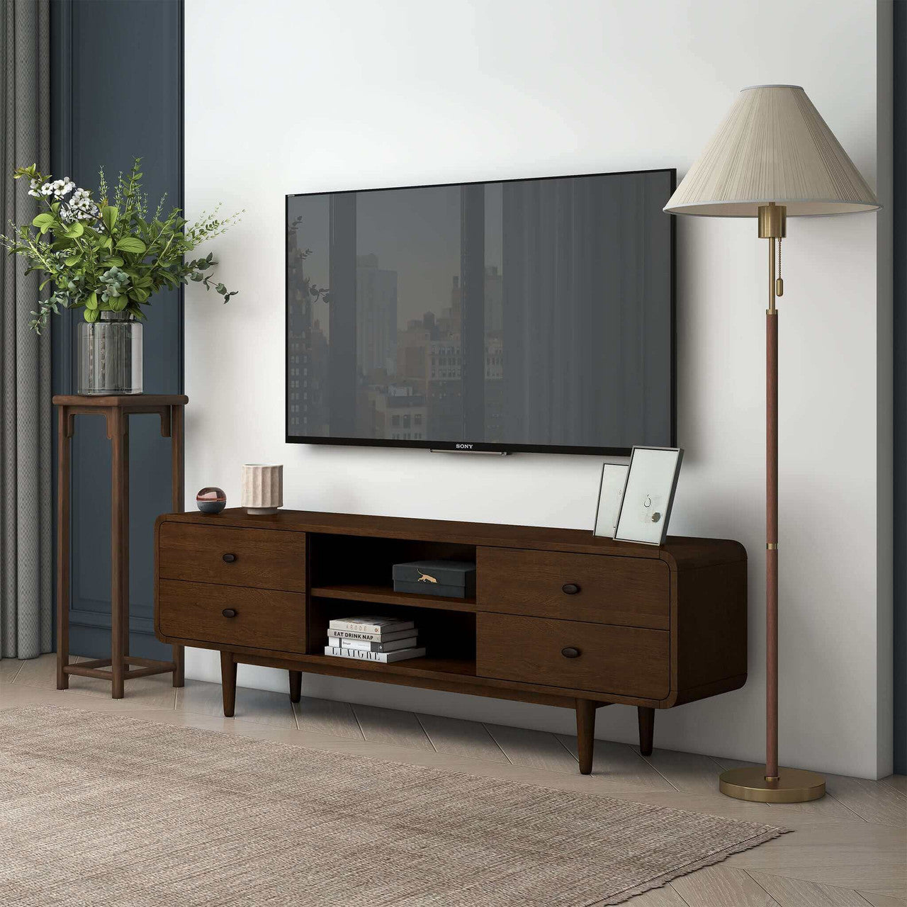 Alexa Mid Century Modern Style TV Stand - Brown