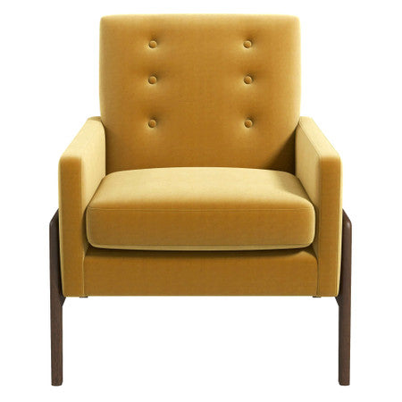 Cole Solid Wood Dark Yellow Velvet Lounge Chair - 29"