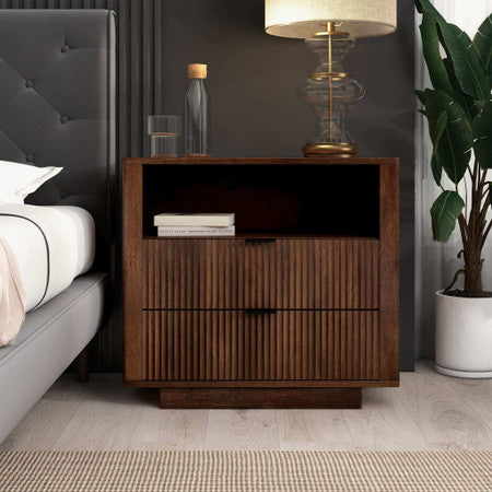 Lola Mid Century Modern Walnut Nightstand 2-Drawer Bed Side Table - 31"