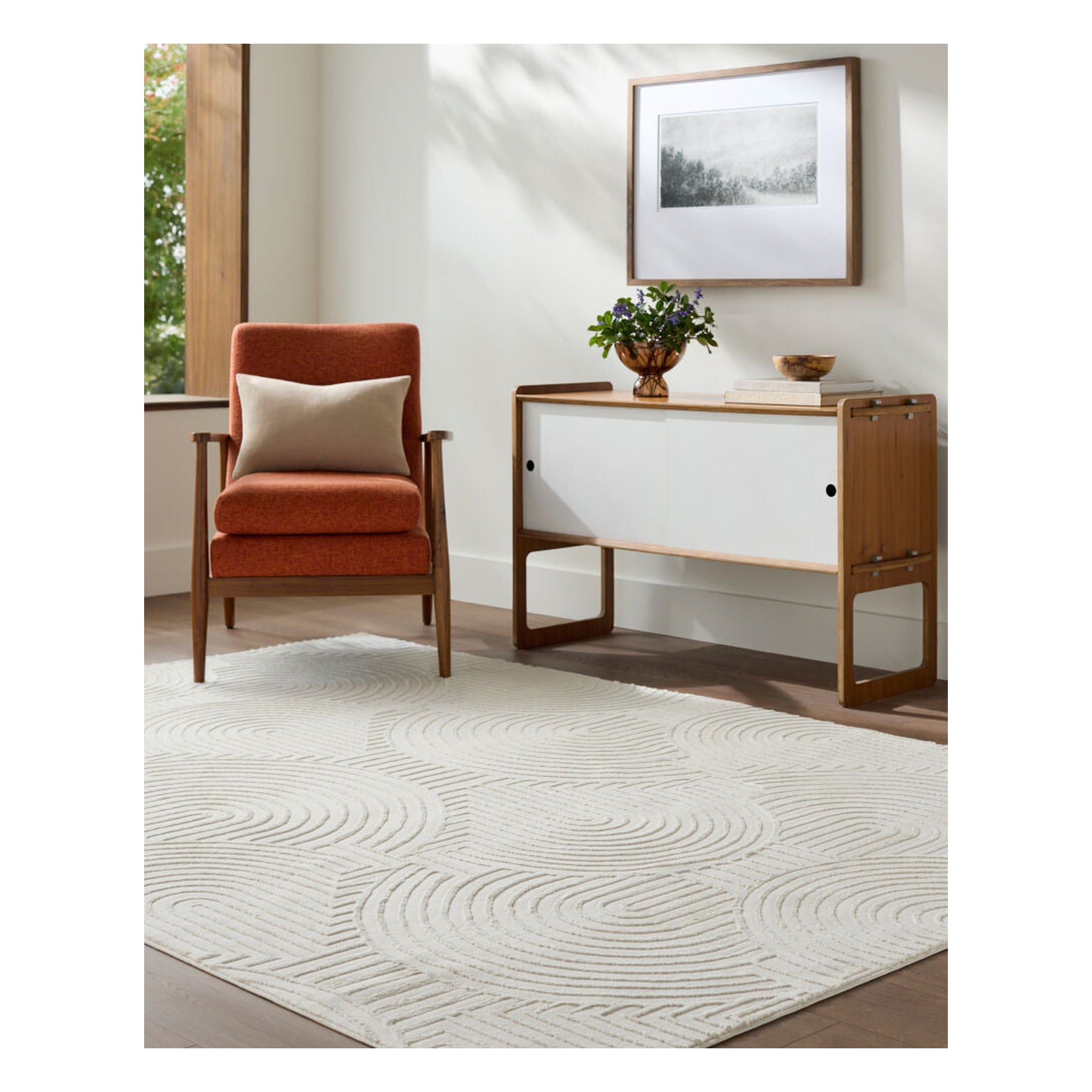 Alder Cream/Ivory Machine Woven Rug - roomscene